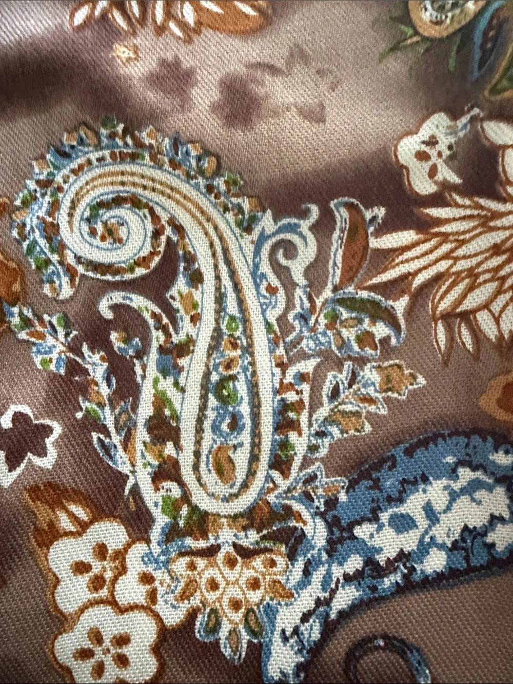 Brown and blue Paisley Fringe pashmina